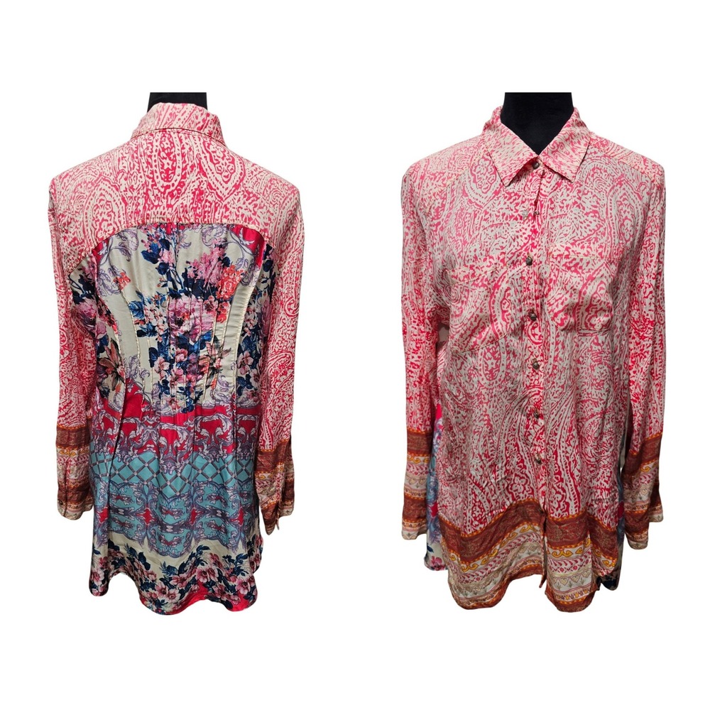 Anthropologie Aratta Silent Journey Button Down Shirt Womens Large Pink Floral